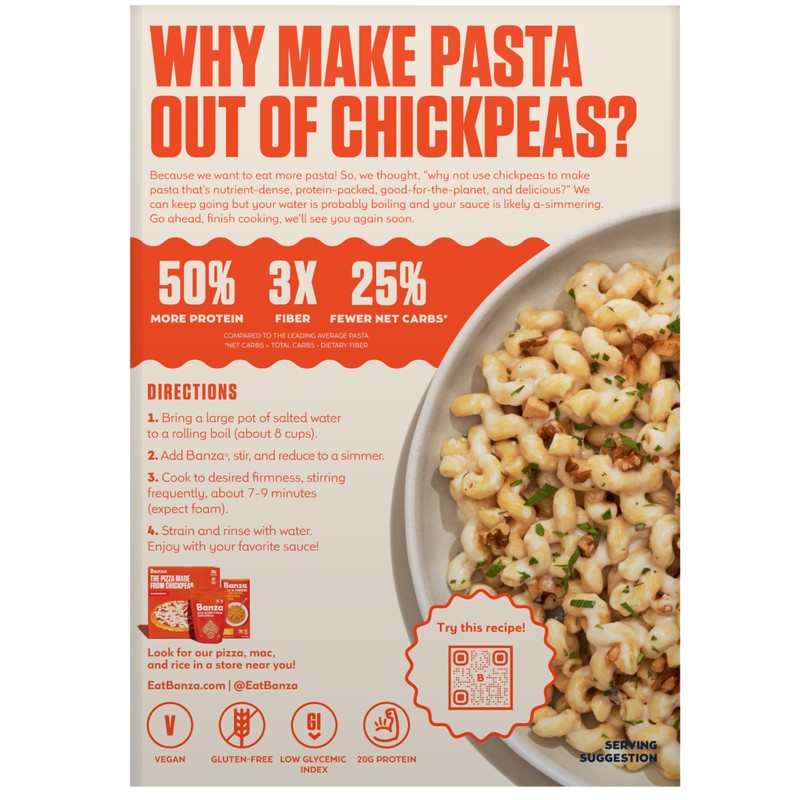 Banza Chickpea Pasta, Cavatappi - Gluten Free Healthy Pasta, High