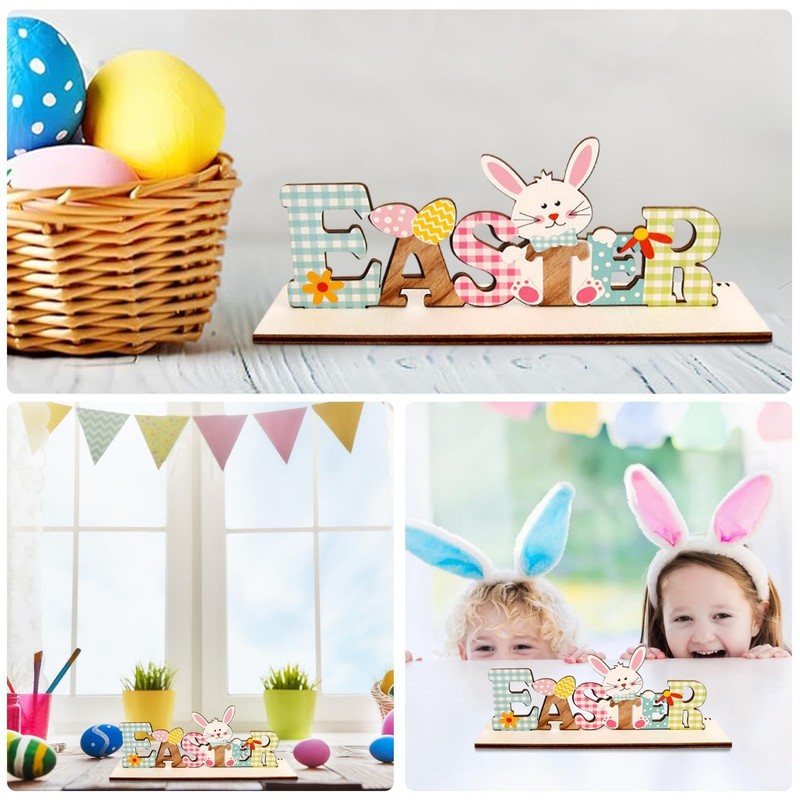 Generic Wooden Easter Bunny Tabletop Sign, Funny Indoor Home Decor
