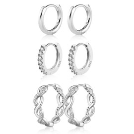 Alexcraft Hoop Earrings, Gold, Silver, Small Women’s Earrings, Set for Multiple Piercings, Sterling Silver, Cubic Zirconia