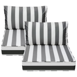 AAAAAcessories Outdoor Deep Seat Cushions for Patio Furniture, Waterproof Replacement Patio Chair Cushions, Set of 2, 23.5 x 25.5 x 5 + 23.5 x 13.5 Inch, Gray Cabana Stripe