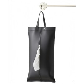 LightBeam Hanging Tissue Case, 2-Way Waterproof PU Leather Space Saving Design for Car, Kitchen, Bathroom, Black