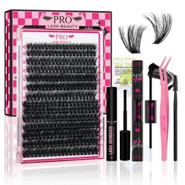 PRO DIY Lash Extension Kit Individual Lashes Kit with 280 Pcs Lash Clusters Lash Bond and Seal Lash Tweezers Easy to Apply at Home (80D+100D-D-10-18mix Kit)