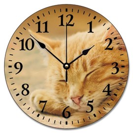 Sleeping Orange Clock Tabby Cat Clock Silent Non Ticking Wooden Wall Clock Battery Operated Esay Read for Home Decor Kids Room Office Housewarming Gift