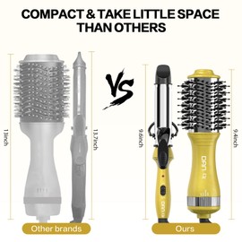 Dual Voltage Blow Dryer Brush & Mini Curling Wand Set - Hot Air Brush with 3 Temperature Settings - Travel 1 Inch Curling Iron Set for Drying, Styling, Curling, and Volumizing