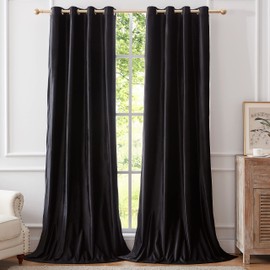 BULBUL Black Curtains 96 inch Length- Living Room Velvet Blackout Window Drapes Curtains Thermal Insulated Room Darkening Decor Grommet Curtains for Bedroom Set of 2 Panels