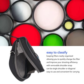 Camera Lens Filter Pouch Case with Shoulder Strap, 8 Professional Photography Filter Holder Belt Bag for Filter Up to 95mm