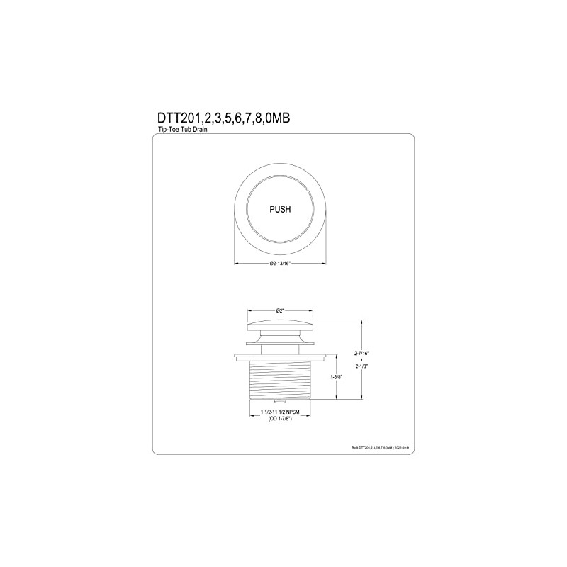 Kingston Brass DTT208 Tip-Toe Bath Tub Drain, Brushed Nickel