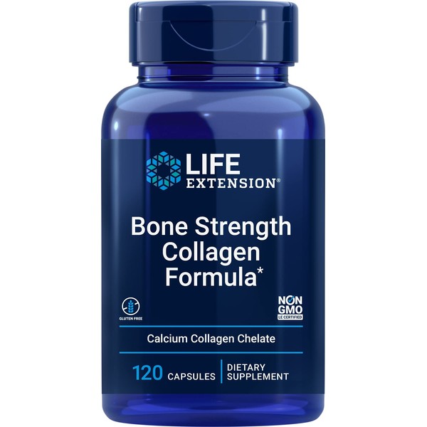 Life Extension Bone Strength Collagen Formula with Calcium, Magnesium, Vitamin D3, Boron & More for Bone Health – Gluten-Free, Non-GMO – 120 Capsules