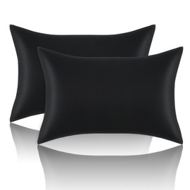 Satin Pillowcases Standard Set of 2 - Silk Soft Pillow Cases for Hair and Skin 20x26 inches, Black Satin Pillow Covers 2 Pack with Envelope Closure for Home,School, Hotel