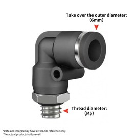 NANLACH PNEUMATIC Male Elbow 6mm Tube OD xM5 Inch NPT Thread 90 Push to Connect Fittings PL-6-M5 (Pack of 5)