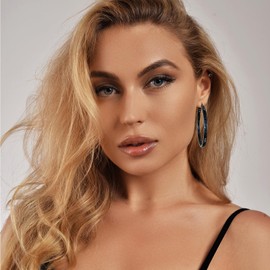 IUITY 2 Inch Black Hoop Earrings for Women Stainless Steel Hypoallergenic Black Cubic Zircon Large Hoops Crystal Big Hoops Earrings Jewelry for Sensitive Ears 50mm