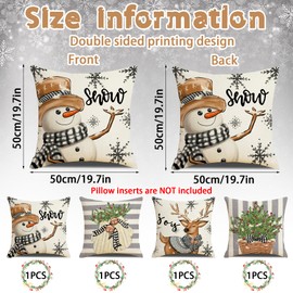 VEEKAY Christmas Cushion Cover, Set of 4 Christmas Decorative Cushion Covers, 50 x 50 cm, Reversible Pattern, Linen Decorative Cushion Covers, Decorative Cushion Christmas Cushion Cover for Sofa,