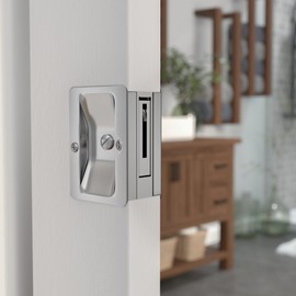 Richelieu Hardware 1701BCPSBC Onward Pocket Door Pull, Privacy Lock, 3 1/4-in (82 mm) Rectangular, Brushed Chrome