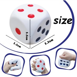 Large Foam Dice Set - 4 Pack Stress Relief Squishy Toys, 5.5cm Big Dice for Games, Parties, and Relaxation, Foam Dice (Blue, Green, orange, White)
