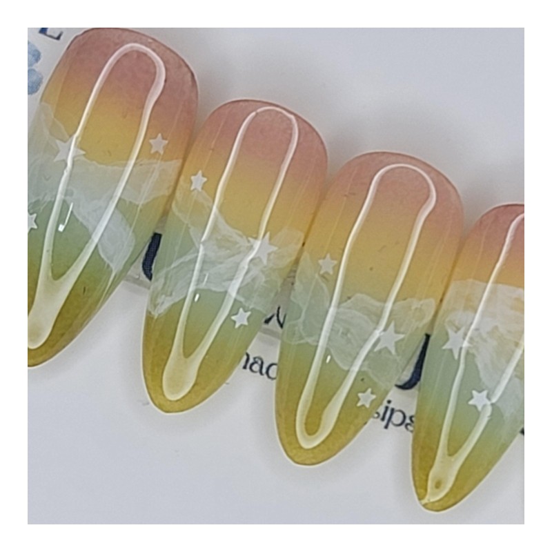 Mood pastel gradient handmade nail tips. Pedi tips - Stiletto