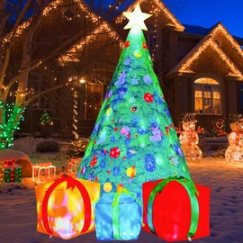 COMIN 7 FT Christmas Inflatables Tree Outdoor Decorations Blow Up Yard Gift Box with Built-in LEDs for Indoor Party Garden Lawn Decor