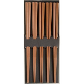 Hexagon Shape 5 Pairs PBT Plastic Chopsticks Reusable Chopsticks Dishwasher Safe, Lightweight, 9 Inches, Black, Made in Japan (Brown)