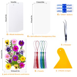 Cardstock Blank Bookmarks Set, 6 Pcs DIY White Craft Bookmarks for Pressed Flowers, Dried Floral Book mark Making Kit with 22 Pcs Pressed Flowers, 6 Pcs Tassels, DIY Book marks for Dried Floral