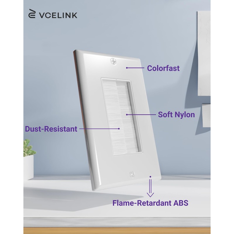 VCE Brush Wall Plate, Cable Pass Through Insert for Wires,