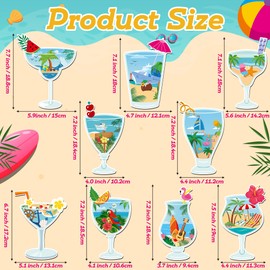 JAPBOR Cruise Door Decorations Magnetic - 9PCS Summer Beach Cocktail Cruise Magnet, Cocktails Drink Car Ship Refrigerator Magnets Decal, Funny Hawaii Fridge Magnetic Stickers for Carnival Party Decor
