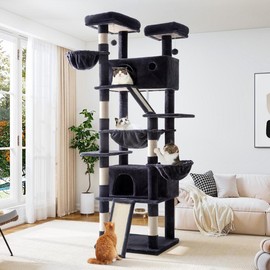 Allewie 【April Limited Deal】Allewie 82 Inches Tall Cat Tree/Multi-Level Large Cat Tree House and Towers for Large Cat/Cat Climbing Tree with Cat Condo and Hammock/Cat Tree Scratching Post/Wide Base - Color: Beige