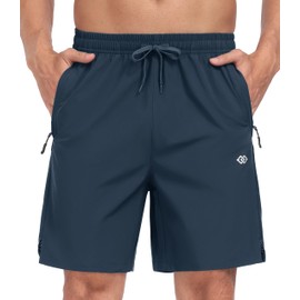 MoFiz Men's Running Short Gym Fitness Outdoor Tennis Hiking Camping Casual Short with Zipper Pocket Blue,M