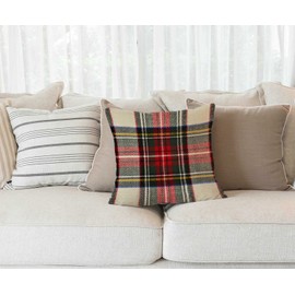 Plaid Pillow Cover 18x18 Inch, Scottish Tartan Red and White Wool Plaid Pattern Symmetric Square Print Double Sided Decorative Pillow Case Throw Pillows Cover