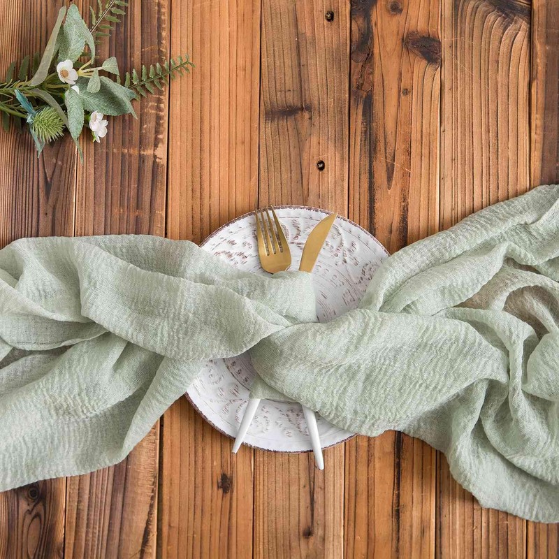 Aoksunova Cheesecloth Wedding Table Runner, Eucalyptus Green, Muslin, Chiffon, 400