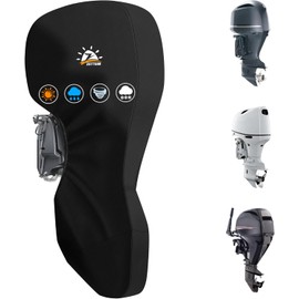 Zettum Outboard Engine Cover, 600D PU Full Boat Engine Cover Waterproof & Heavy Duty, Fade-Resistant Outboard Motor Propeller Cover, Fit for Motor 100-140 HP, Black