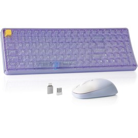 Wireless Transparent Keyboard and Mouse Combo, UBOTIE Purple 100keys 2.4GHz USB Receiver Keyboard Mouse Set with Adjustable DPI Optical Mouse for PC Laptop Tablet