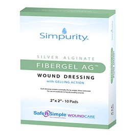 Simpurity Silver Alginate Fibergel AG Wound Dressing with Gelling Action, 2" X 2", Box of 10