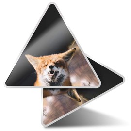 2 x Triangle Stickers 7.5cm - Laughing Ginger Fox Wild Animal Fun Decals for Laptops,Tablets,Luggage,Scrap Booking,Fridges #45520