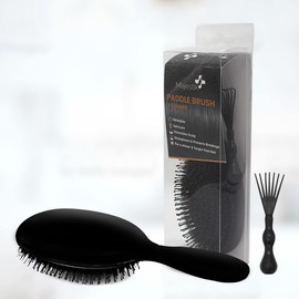 Shine Enhancer Paddle Hair Brush Matte Black with Soft Natural Boar Bristles Leave Hair Shiny Smooth For All Hair Types For Women Men Wet Dry Hair By Majestik+