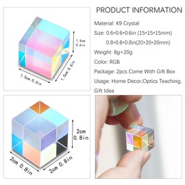 HDCRYSTALGIFTS Set 2 Optical Glass X-Cube Prism RGB Dispersion Prism for Physics Teaching,Photography Props (1.5cm,2cm)