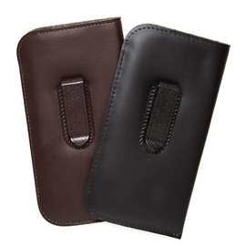 Calabria Medium Soft Slip-in Eyeglass Case Black Brown 2 Pack w/Plastic Clip Faux Leather Men Women Sunglasses Pouch Holder