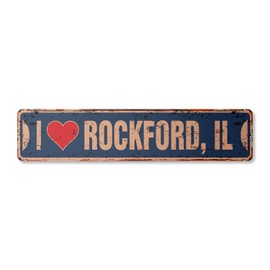 I Love Rockford Illinois Vintage Plastic Street Sign il City State us Wall Road décor Gift | Indoor/Outdoor | 30" Wide