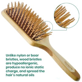 Giorgio Wooden Bristle Paddle Hairbrush, Large Detangling Cushion Brush for Thick Curly or Long Hair, Anti Static, Reduce Frizz and Massage Scalp, Detangler Hair Brush for Women Men and Kids