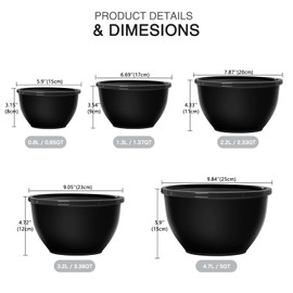 Greentainer Plastic Mixing Bowls with Lids Set for Kitchen, Nesting Bowls for Mixing, Baking, Prepping, Cooking and Serving Food, Mixing Bowls Dishwasher, Microwave Safe (Black)