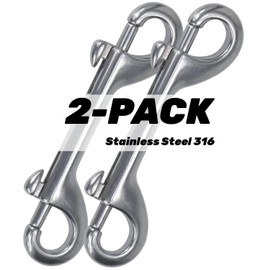 Faneta 316 Stainless Steel Double Ended Bolt Snap Hook, Marine Grade Double End Diving Clips, Heavy Duty Trigger Chain Clip Key Holder for Pet Feed Bucket Hammock Horse Tack (2-Pack) (115mm Silver)