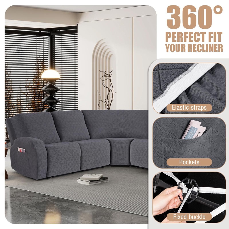 VANSOFY Extra Large Reclining Sectional Couch Covers, Washable 5-Piece Sofa
