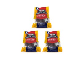 Pacific Gold Original Beef Jerky Gluten Free Real Wood Smoked Beef Jerky - 16 oz Per Bag - No Nitrates, No Preservatives, and High In Protein - Choose 2 Pack or 3 Pack (3 Pack)