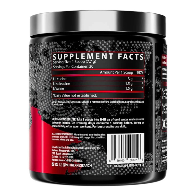 Nutrex BCAA 6000 Recovery Endurance Amino Acid Leucine Valine Isoleucine