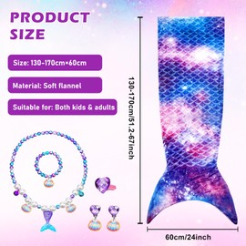 Mermaid Blanket, Mermaid Fin Blanket with Necklace, All Seasons Soft Mermaid Tail Blanket, Mermaid Blanket Girls, Cuddly Blanket Mermaid for Christmas (130-170 cm)