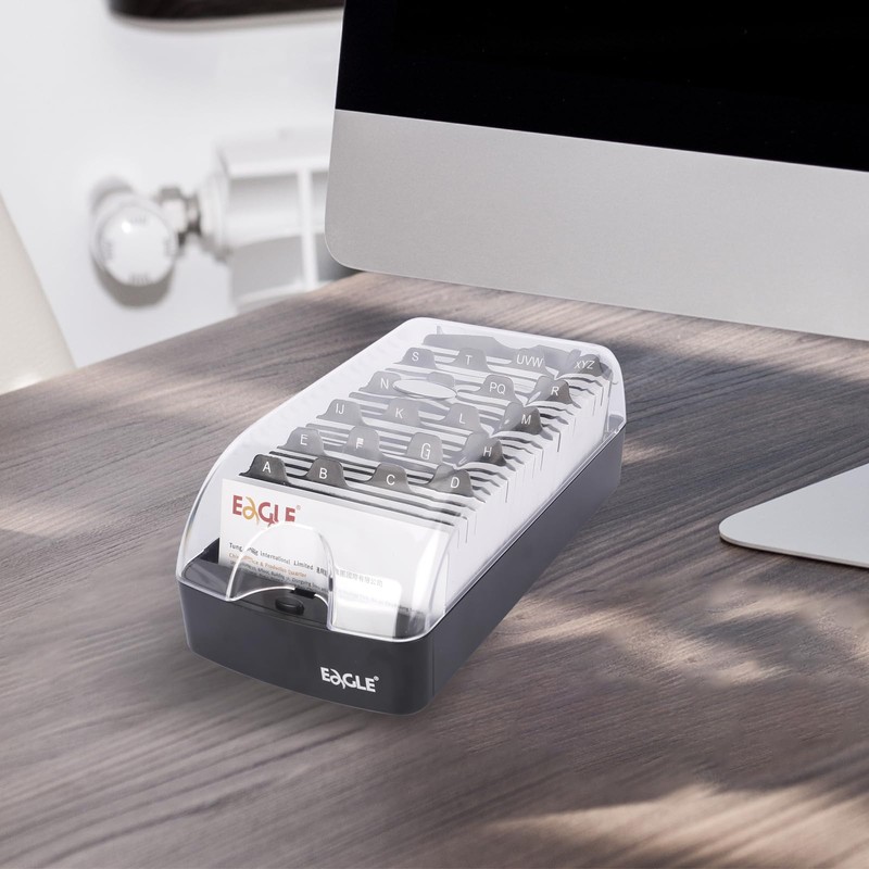 Eagle Business Card Box, Push-Button,Storage up to 550 Cards,Black