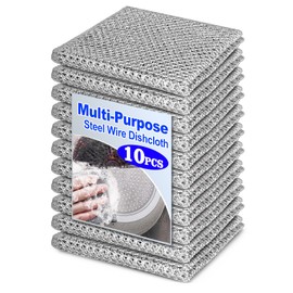 10 Pcs Multipurpose Wire Dishwashing Rag, 7.87" x 7.87" Non Scratch Wire Dishcloth, Double-Layer Steel Wire Dishwashing Cloth Reusable Wire Cleaning Cloth for Cookware, Sinks, Dishes, Stove Tops