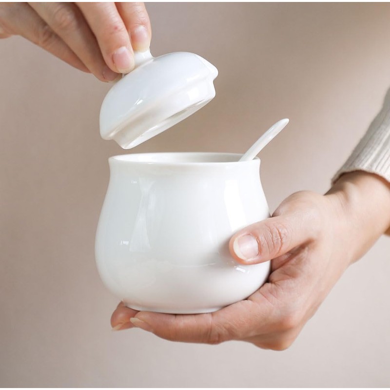 Juego de crema y azúcar de cerámica con cuchara de