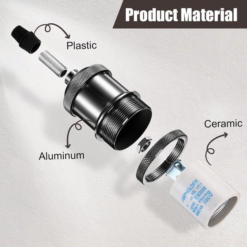 Hortsun 16 Pcs E26 Vintage Ceramic Light Sockets, Pearl Black