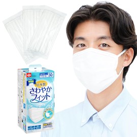 LEC Non-Woven Mask, Made in Japan, Refreshing Fit, Wide Rubber, JIS Standard Compliant, Nationwide Mask Industry Association, VFE BFE PFE, 99% Guard, Guard Embossed, Fits Cheeks, White, Regular Size, 30 Pieces (Individually Packaged), 6.9 x 3.5 inches (1