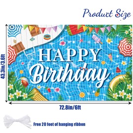 Large Pool Birthday Banner Backdrop 72x43 Inch - Pool Party Decorations Waterproof Summer Birthday Party Banner Backdrop, Pool Party Supplies