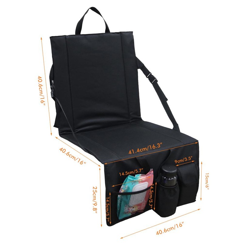 Folding Stadium Seat Camping Back Support Cushion Seat with Storage